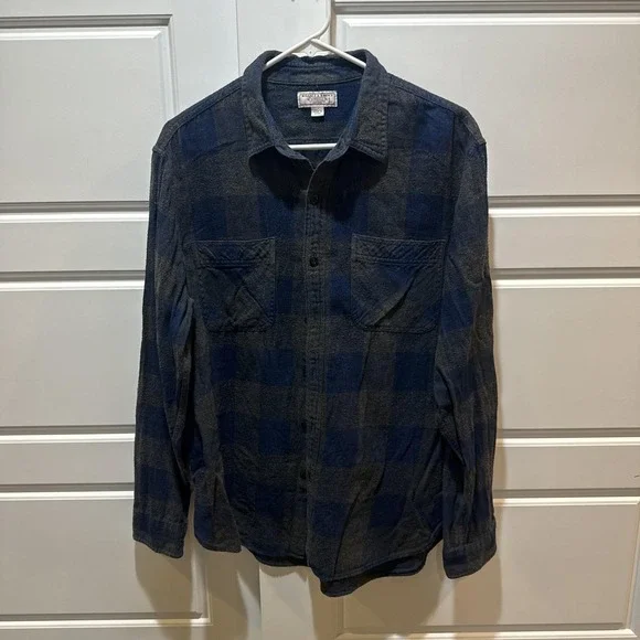 Wallace & Barnes Shirt Mens Large Blue Gray Plaid Flannel Long Sleeve Button Up - Picture 2 of 7